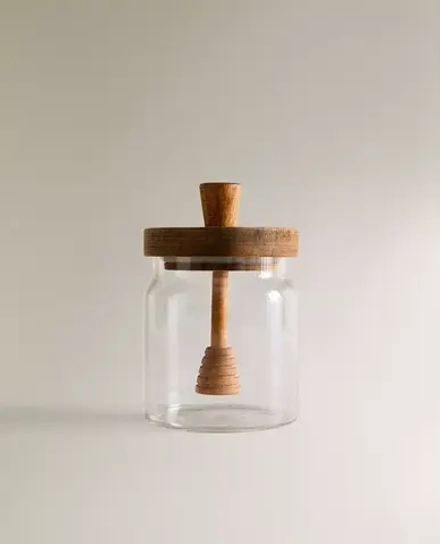 ZARA HOME БАНКА ИЗ ТЕРМОСТОЙКОГО СТЕКЛА И ДЕРЕВА ДЛЯ МЕДА, СВЕТЛО-БЕЖЕВЫЙ