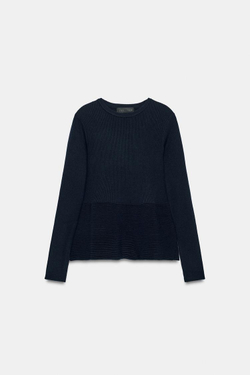 ZARA ТРИКОТАЖНЫЙ СВИТЕР С БАСКОЙ, МОРСКОЙ СИНИЙ