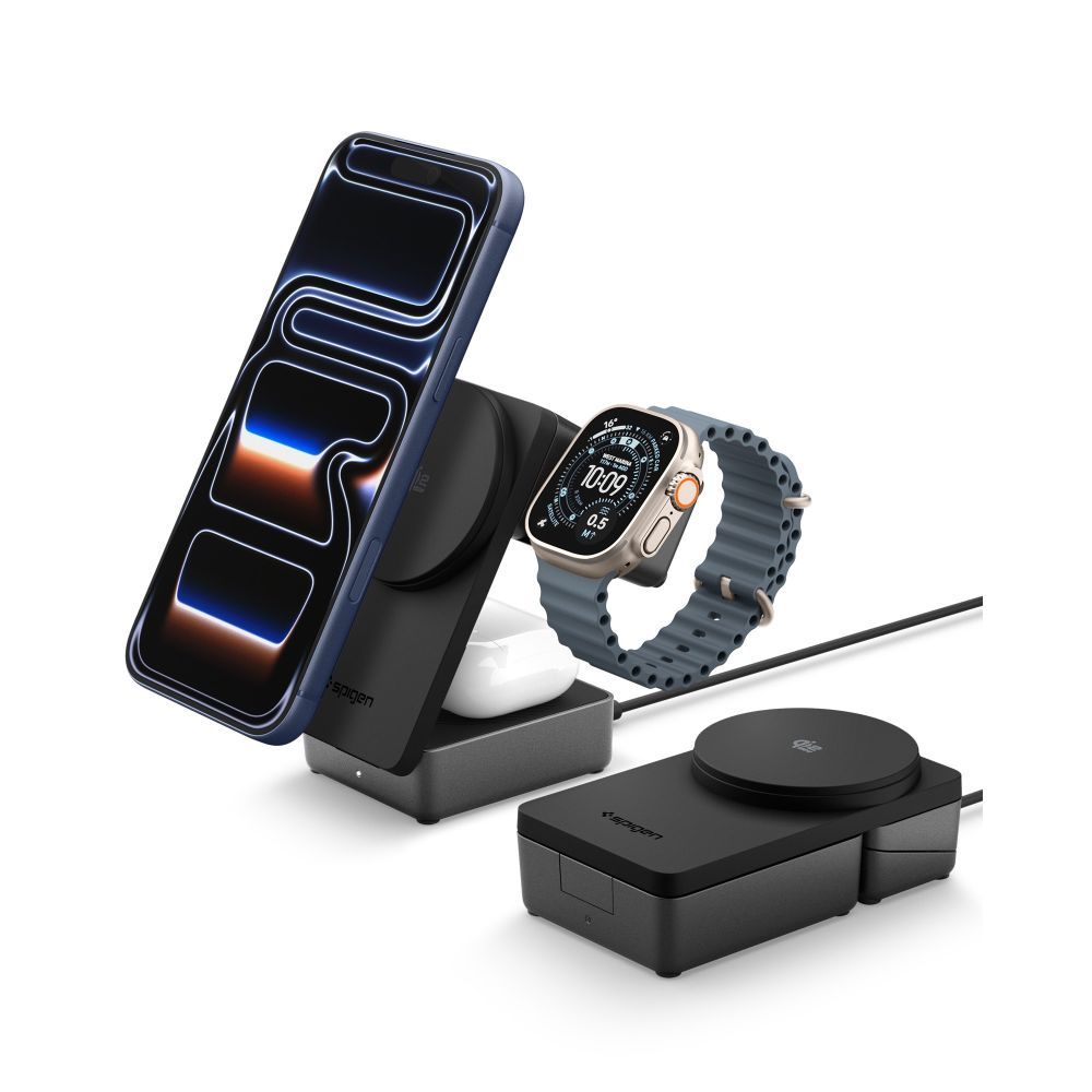 Док-станция Spigen EF323MQ 3в1 MAGNETIC Magsafe WIRELESS CHARGER 25W QI2.2 BLACK