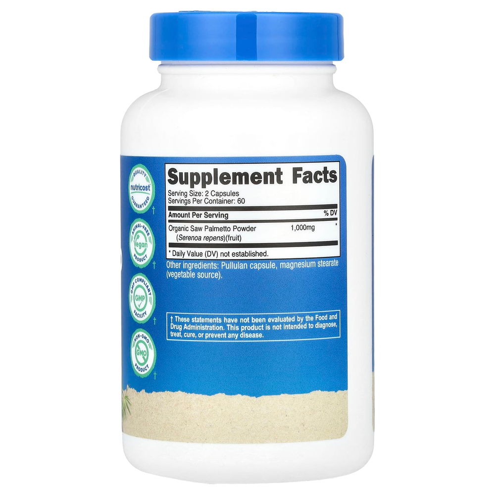 Nutricost, Пальма сереноа, 120 капсул (500 мг на капсулу)