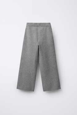 ZARA ТРИКОТАЖНЫЕ БРЮКИ WIDE LEG, МЯГКИЙ СЕРЫЙ