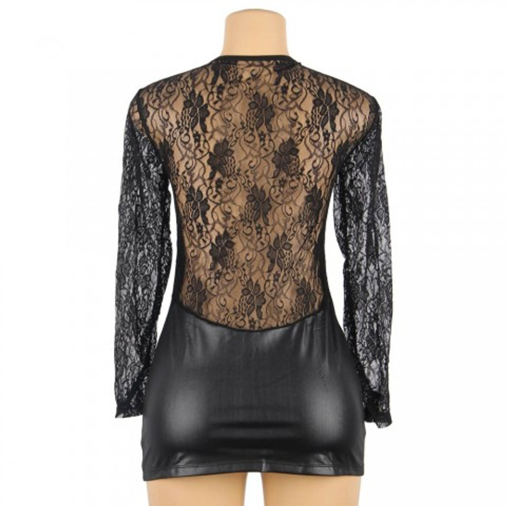Кожаное платье с кружевной отделкой Ohyeah Sexy lace +стринги, XL