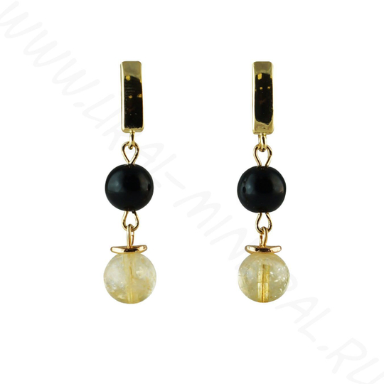 Серьги - Цитрин, обсидиан