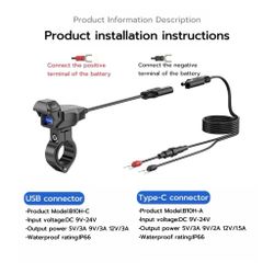 USB/TYPE-C charger, slim, 1 slot, Fast charge. Handlebar/10mm Mirror mount. Mototec