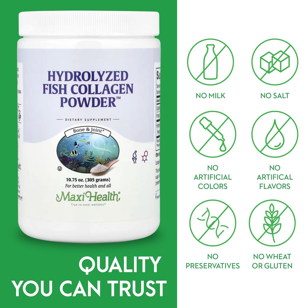 Maxi Health, Hydrolyzed Fish Collagen Powder™, гидролизованный рыбий коллаген, 305 г (10,75 унции)