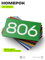 Номер на дверь 806, табличка на дверь для офиса, квартиры, кабинета, аудитории, склада, зеленая 120х70 мм, Айдентика Технолоджи
