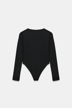 ZARA БОДИ ИЗ ПОЛИАМИДА С ДЛИННЫМИ РУКАВАМИ, ЧЕРНЫЙ