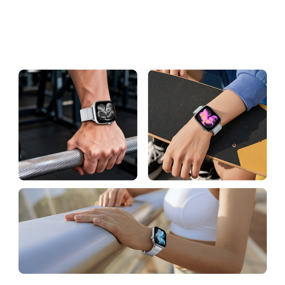 Ремешок светло-серого цвета с магнитной фиксацией для смарт часов Apple Watch размером 38, 40, 41 и 42MM, серия Strap (YM Series) от Dux Ducis