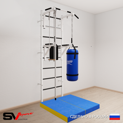 Шведская стенка Sv Sport усиленная 6766 (Турник стандарт/Брусья/Канат/Трапеция/Цепь/Мешок 22кг/Мат 1м)