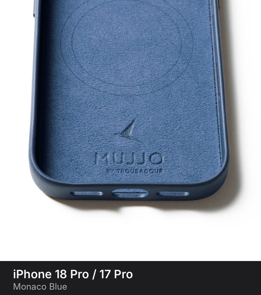 Чехол Mujjo Leather Case для iPhone 18 Pro / 17 Pro Monaco Blue