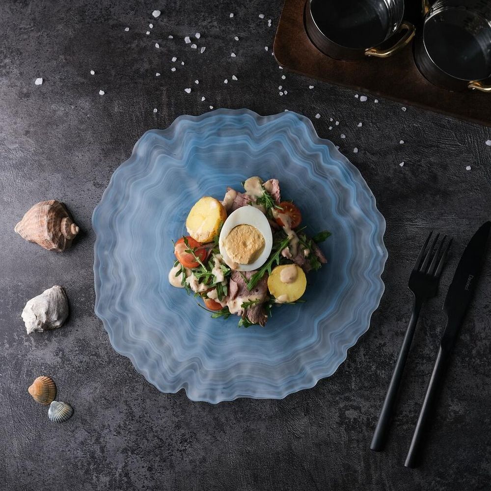 Тарелка d 24 см h2 см Blue Sunset матовое стекло P.L. Proff Cuisine [6]