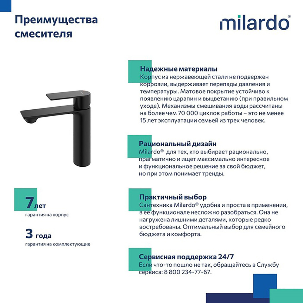 Смеситель для раковины 35к Milardo MAZBL00M01 Мейз (Maze) нерж. сталь,литой, п/гайку, ЧЕРНЫЙ матовый