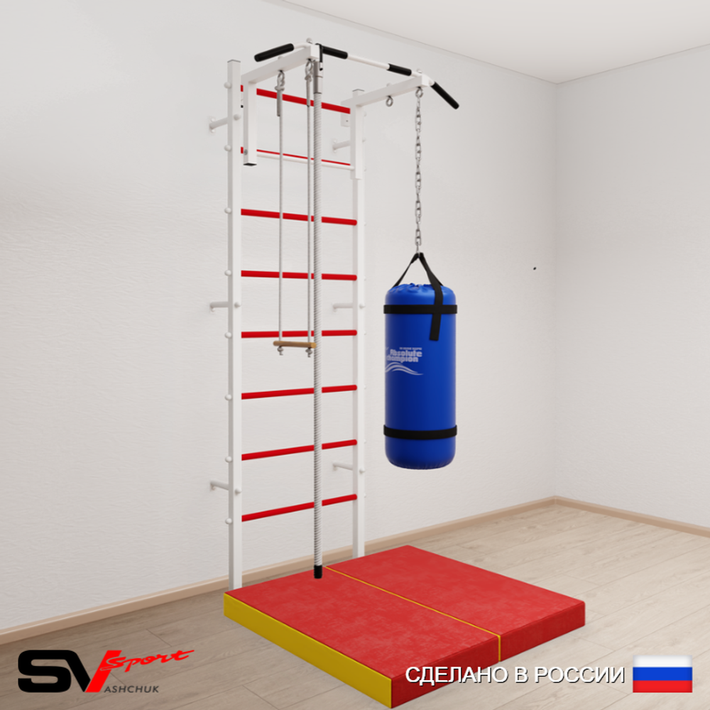 Шведская стенка Sv Sport усиленная 6157 (Турник стандарт/Канат/Трапеция/Цепь/Мешок 30кг/Мат 1м)