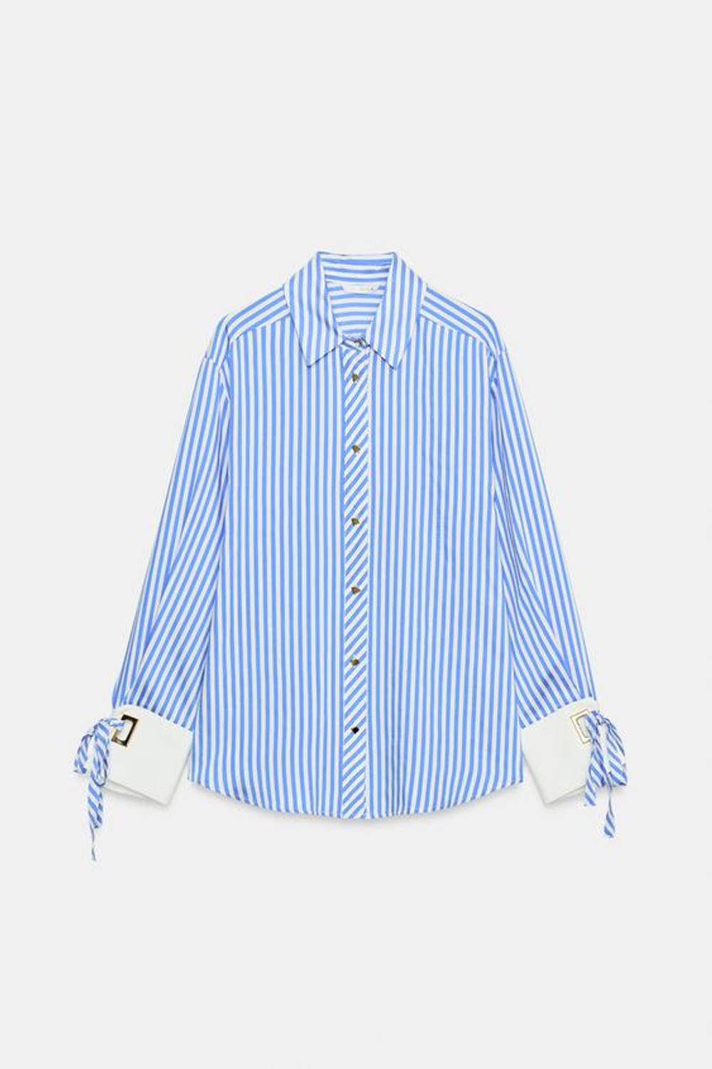 ZARA РУБАШКА В ПОЛОСКУ С ЗАВЯЗКАМИ, СИНИЙ/БЕЛЫЙ