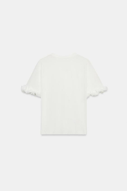 ZARA ХЛОПКОВАЯ ФУТБОЛКА С ОБОРКАМИ, БЕЛЫЙ