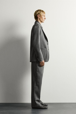 ZARA КОСТЮМНЫЕ БРЮКИ RELAXED FIT ИЗ 100% ШЕРСТИ, АНТРАЦИТОВО-СЕРЫЙ