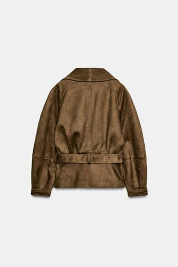 ZARA КУРТКА ИЗ ЗАМШИ С РЕМНЕМ, РЫЖЕВАТО-КОРИЧНЕВЫЙ