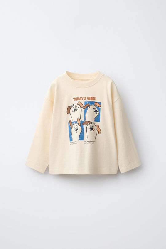 ZARA ФУТБОЛКА С АНИМАЛИСТИЧЕСКИМ ПРИНТОМ, ЭКРЮ