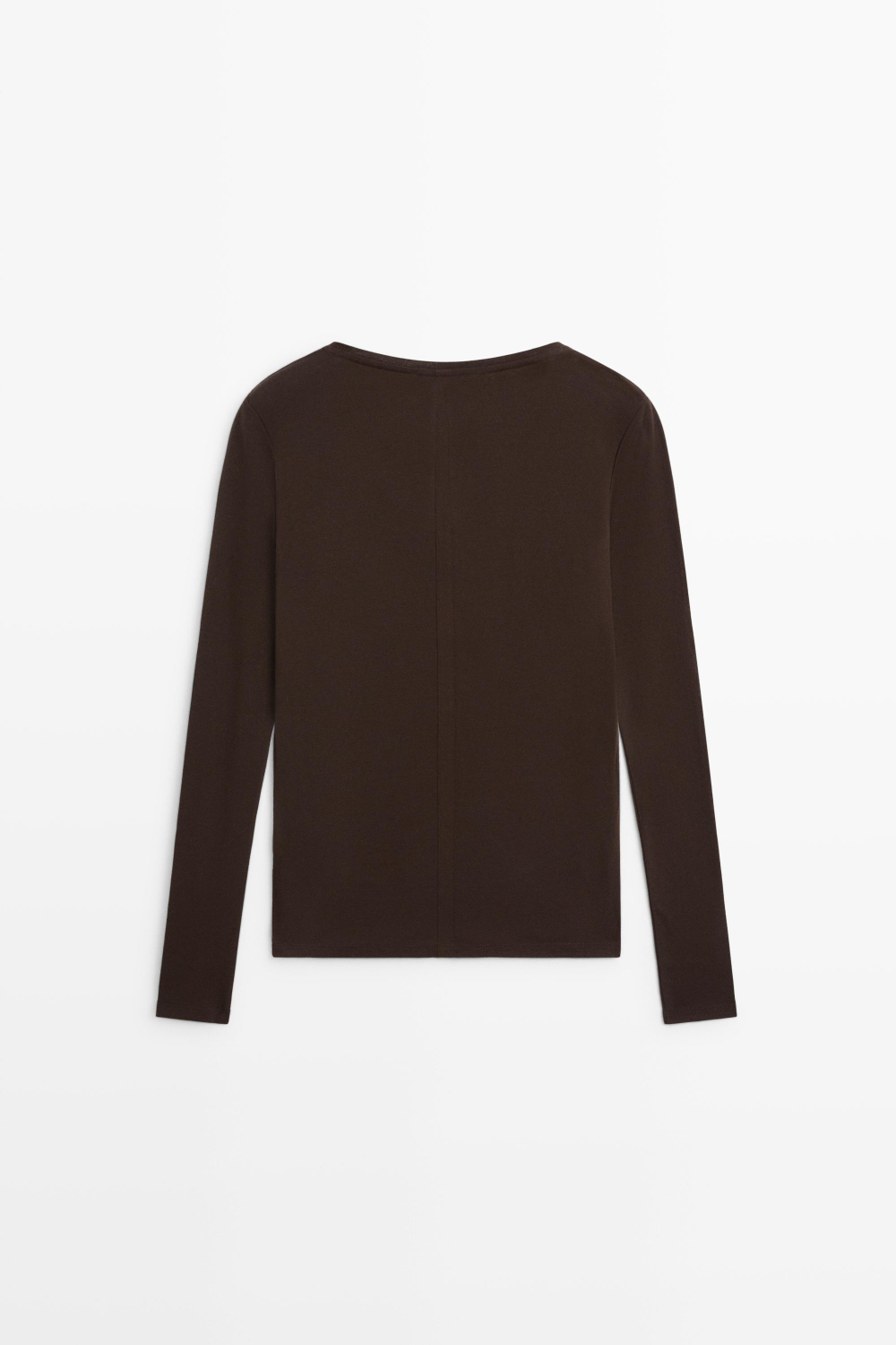 Massimo Dutti Приталенная футболка с длинными рукавами и V-образным вырезом, коричневый