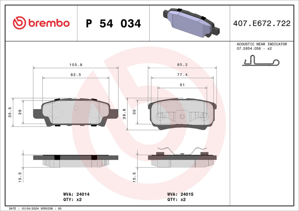 BREMBO - P54034-BRB - Brake Pad Set, disc brake