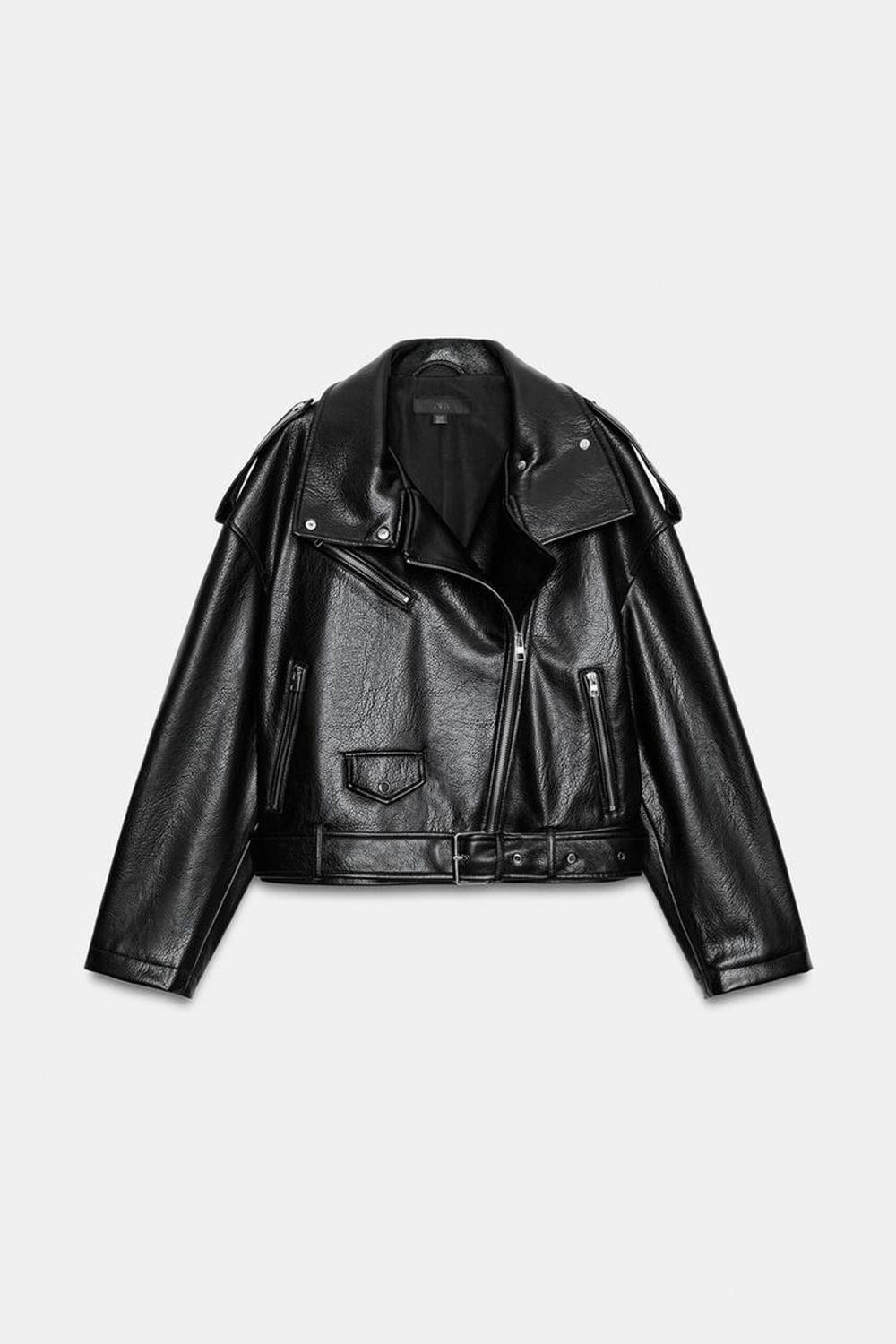ZARA КУРТКА В БАЙКЕРСКОМ СТИЛЕ ИЗ ИСКУССТВЕННОЙ КОЖИ, ЧЕРНЫЙ