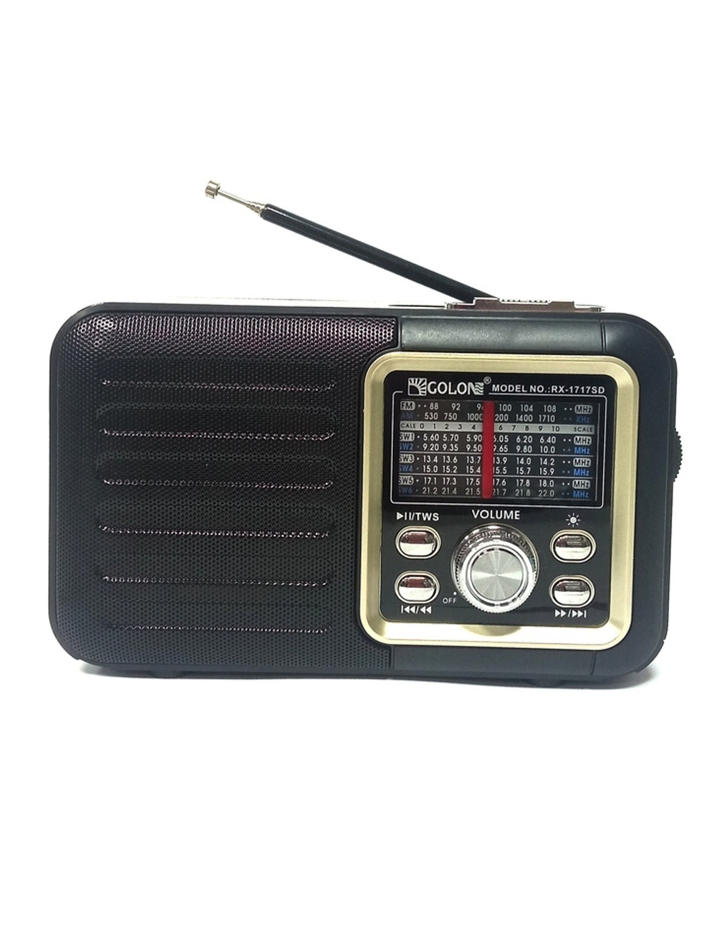 Радиоприемник GOLONE RX-1717SD, TWS, BT, TF/USB/FM/AM/SW-3 Bands, Solar panel, RGB, Ант. (MRNW/UN) AC/DC, AUX, 3.5 mm