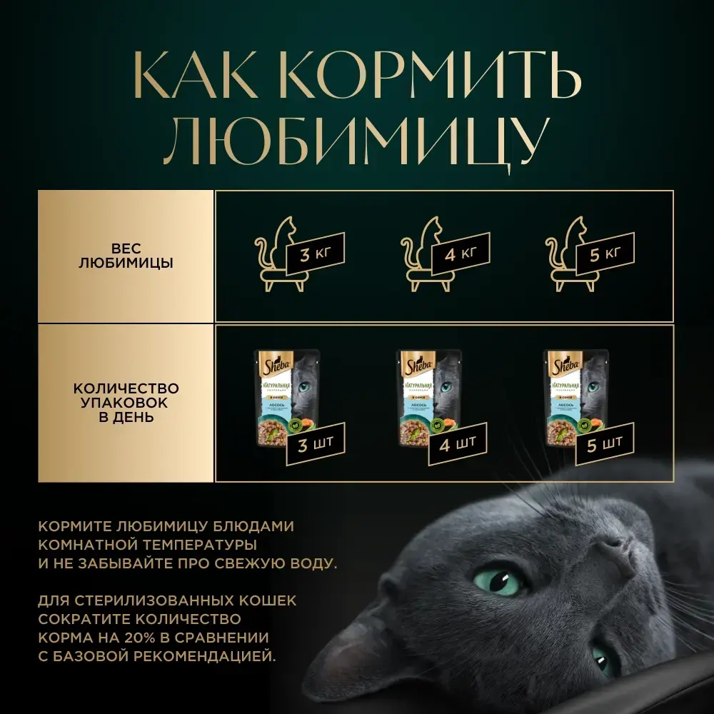 Лосось с цельным горошком ломтики в соусе, 75г влажный корм для кошек Sheba