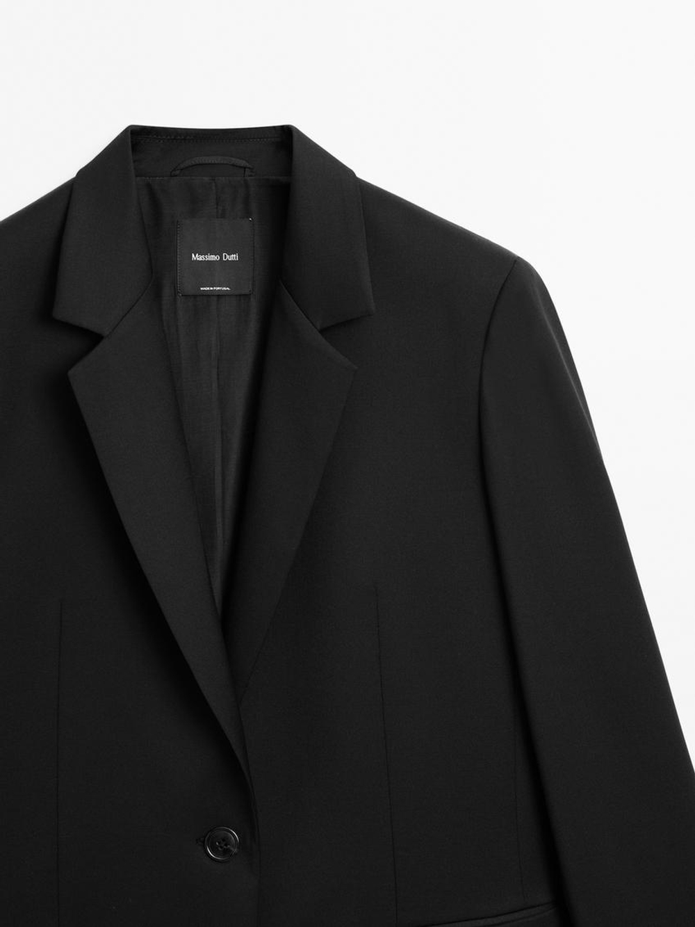 Massimo Dutti Блейзер из 100% тонкой шерсти с двумя пуговицами, черный