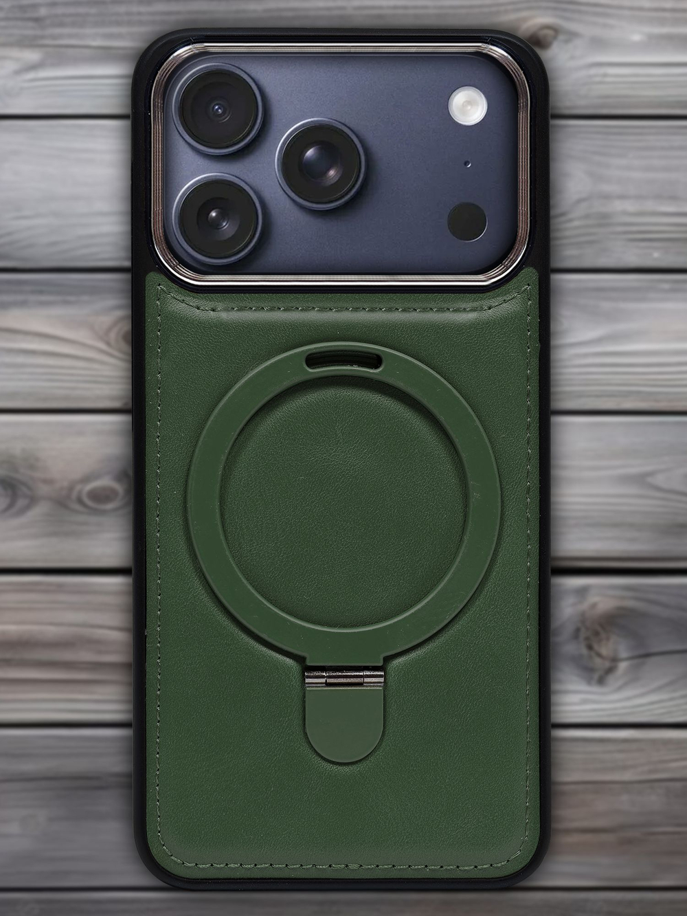 Business style чехол из кожи для IPHONE 17 PRO с кольцом-подставкой и бархатной подкладкой