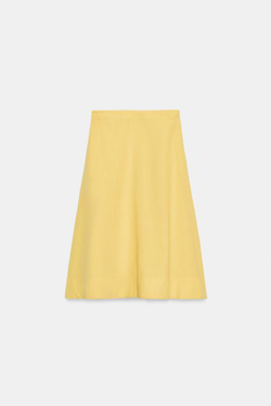 ZARA ЮБКА МИДИ ИЗ СМЕСОВОГО ЛЬНА — ZW COLLECTION, СВЕТЛО-ЖЕЛТЫЙ