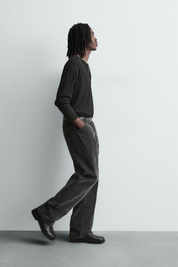 ZARA БРЮКИ RELAXED FIT С ФЛОКИРОВАНИЕМ, СЕРЫЙ