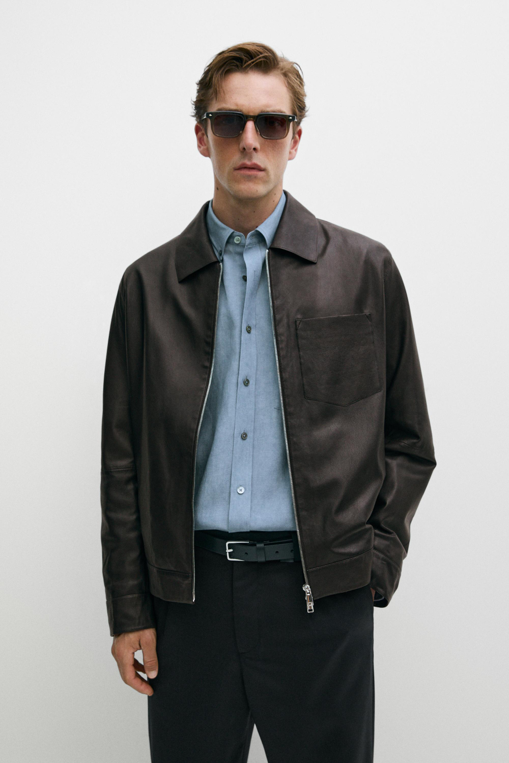 Massimo Dutti Куртка из кожи наппа с карманом, коричневый