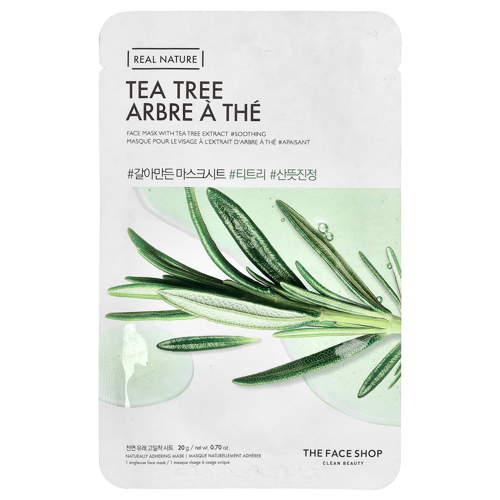 The Face Shop, Real Nature, маска для лица, чайное дерево, 1 шт., 20 г (0,70 унции)