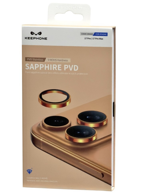 Защитное стекло i-Phone 17 Pro / 17 Pro Max на линзы камеры Keephone Sapphire Pvd оранжевый