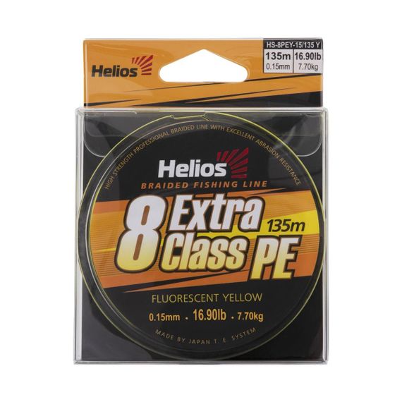 Шнур плетеный Helios EXTRA CLASS 8 PE BRAID Fluorescent Yellow 0,15mm/135 (HS-8PEY-15/135 Y)