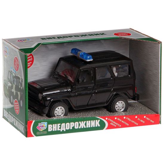 Машинка инерционная "Внедорожник " черный свет.звук 1:24