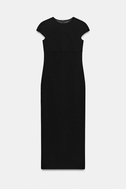 ZARA ПЛАТЬЕ МИДИ С КОРОТКИМИ РУКАВАМИ, ЧЕРНЫЙ