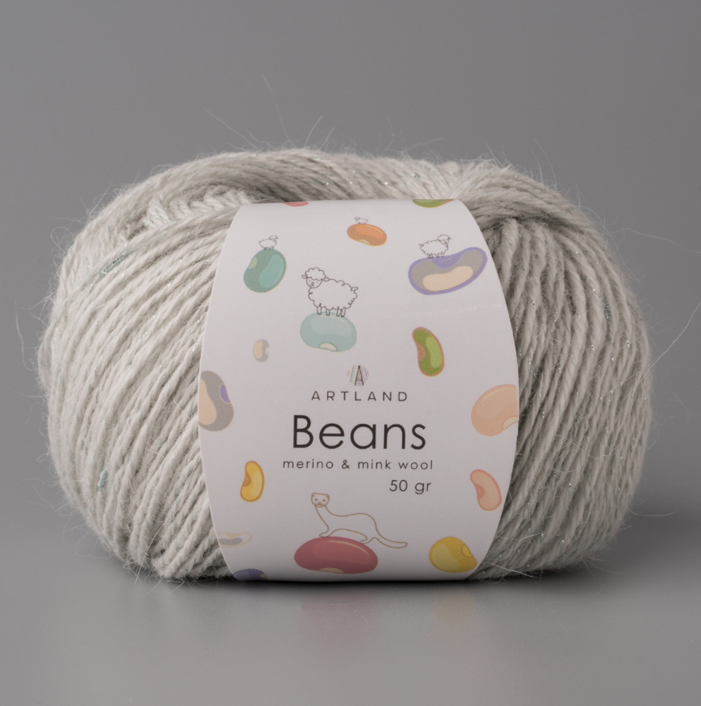 Пряжа "Beans", 5% шёлк, 20% мериносовая шерсть, 30% нейлон, 45% норка, 50гр-240м, (1уп=5шт), св. серый