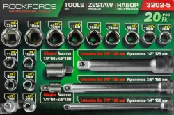 Набор инструментов 3/8' 20пр. 6гр. (6-22мм) в пласт.кейсе RockFORCE RF-3202-5
