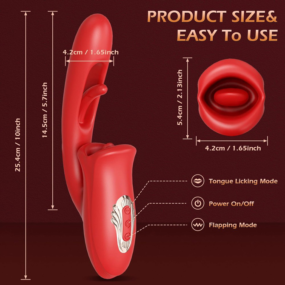 Красный вибратор 25,4см с функцией фингеринга и лизания Secwell Moving Mouth Kiss & Licking Tongue Vibrator with G-Spot Flapping Stimulator SW11024