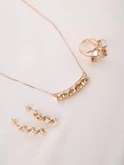 Колье Мираж с дорожкой кубиков Swarovski цвета шампань