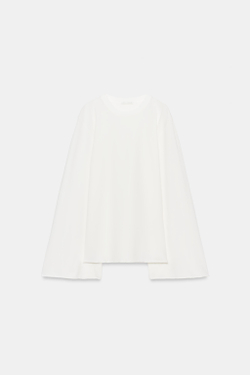 ZARA ХЛОПКОВАЯ ФУТБОЛКА С ДЛИННЫМИ РУКАВАМИ, БЕЛЫЙ