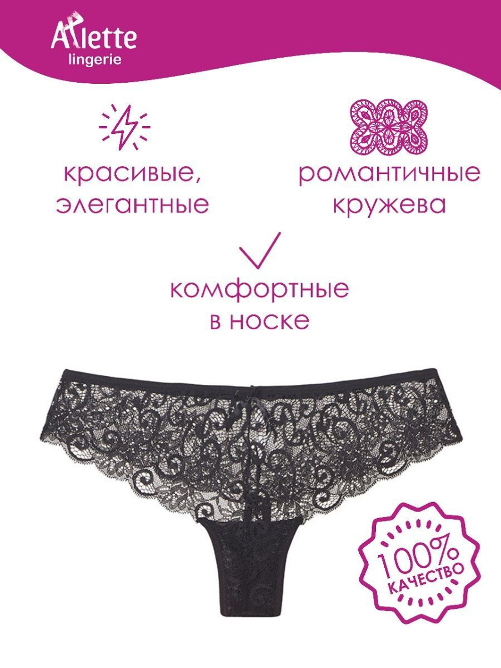 Стильные кружевные трусики-стринги + презервативы (Размер: M) (Цвет: черный)