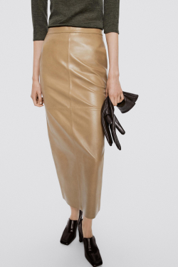 Massimo Dutti Длинные перчатки из кожи наппа - Limited Edition, коричневый
