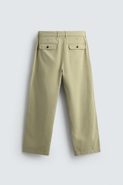 ZARA БРЮКИ STRAIGHT FIT С ЭФФЕКТОМ ПОТЕРТОСТИ, ЛИНЯЛЫЙ ЗЕЛЕНЫЙ