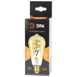Лампа светодиодная ЭРА F-LED ST64-7W-824-E27 spiral 7Вт филамент золотистый теплый белый свет Е27 | Филаментные декоративные