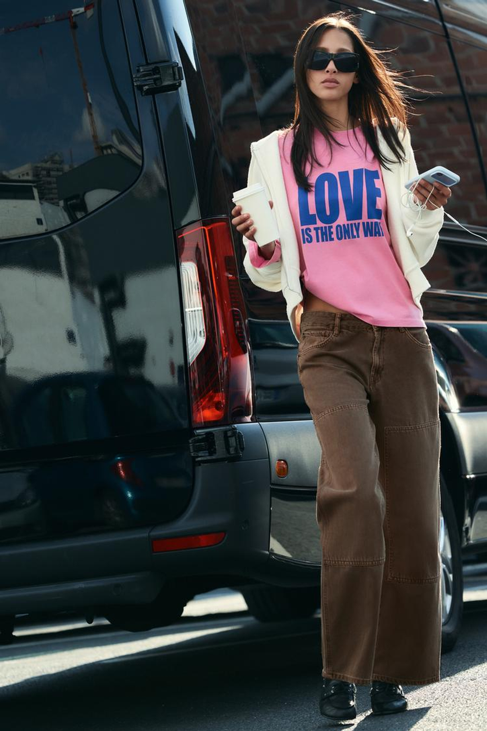 ZARA ФУТБОЛКА С ЭФФЕКТОМ ПОТЕРТОСТИ И НАДПИСЬЮ, РОЗОВЫЙ