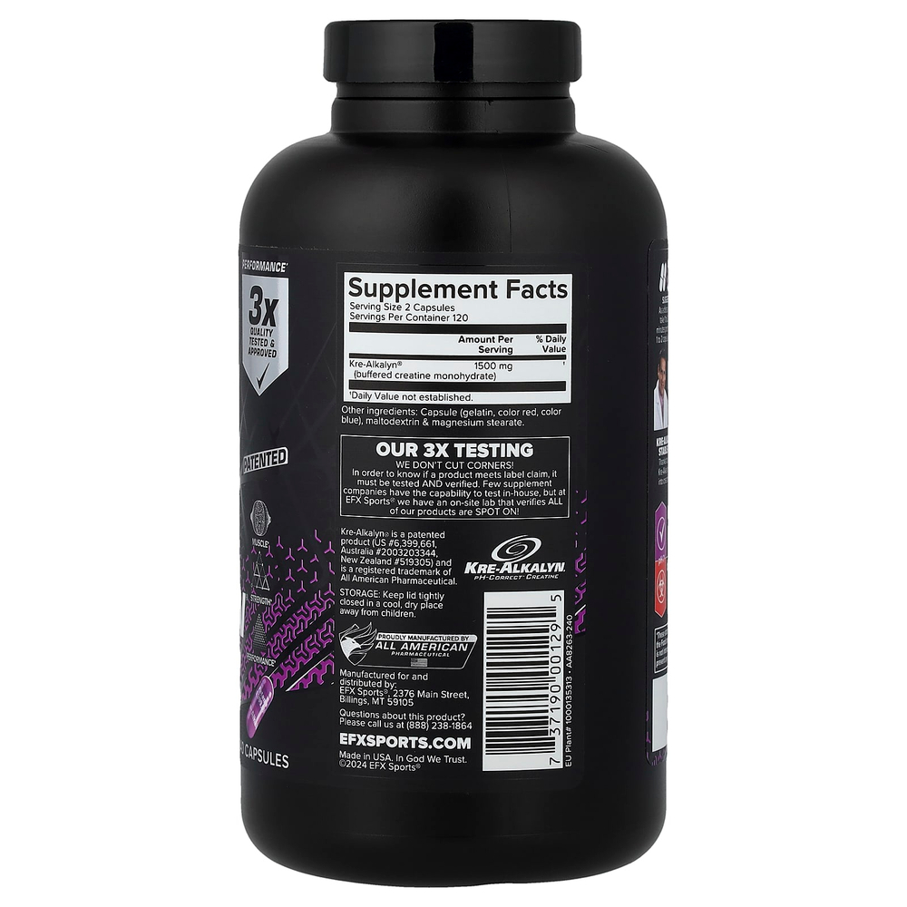 EFX Sports, Kre-Alkalyn® EFX, 240 капсул (750 мг в 1 капсуле)