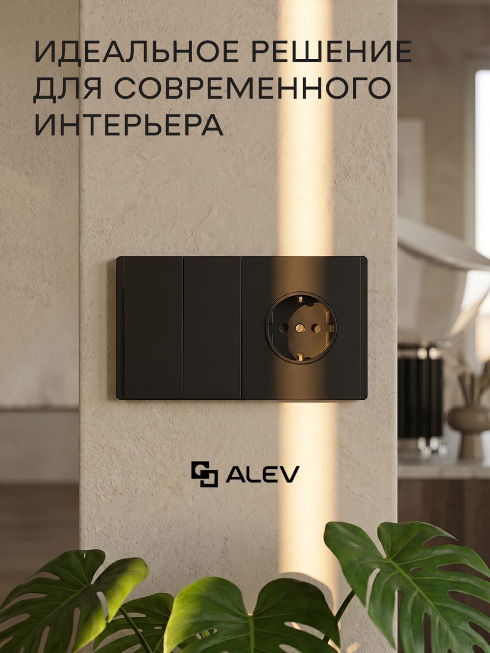 Ультратонкий 2-кл. выключатель + розетка, черный