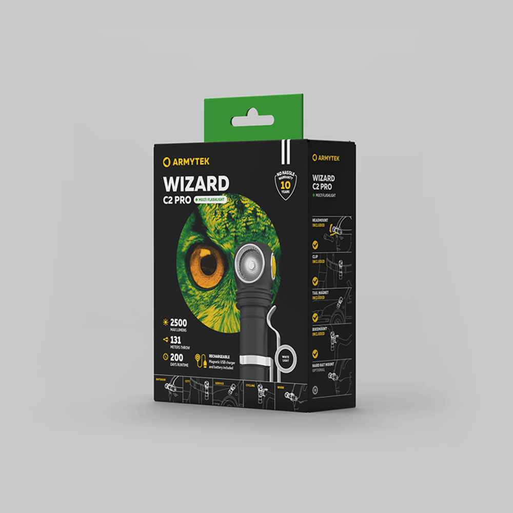 Фонарь налобный Armytek Wizard C2 Pro v4 Magnet USB + ABM01 + 18650, XHP50.2, Холодный свет, 2500 лм, 1x18650